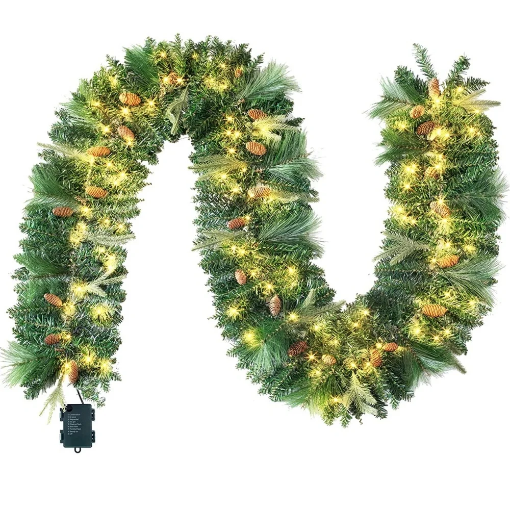 9ft Chrsitmas Garland (Cone) Prelit with 100 LED Warm White String Lights